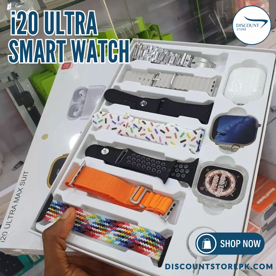 I20 Ultra Watch Max Suit Smart Watch + Earbuds (10 in 1 Set)