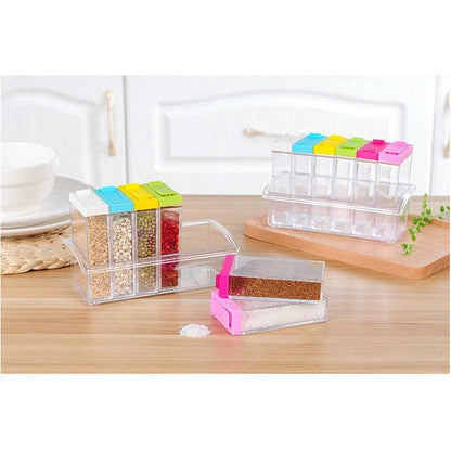 Plastic Multicolor Spice Rack 6 Lid Container Set